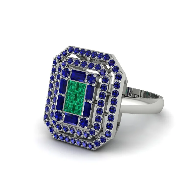 Women’s engagement rings with tension setting-Emerald Art Deco Halo Princess-Cut Engagement Ring - Cassandra No. 66