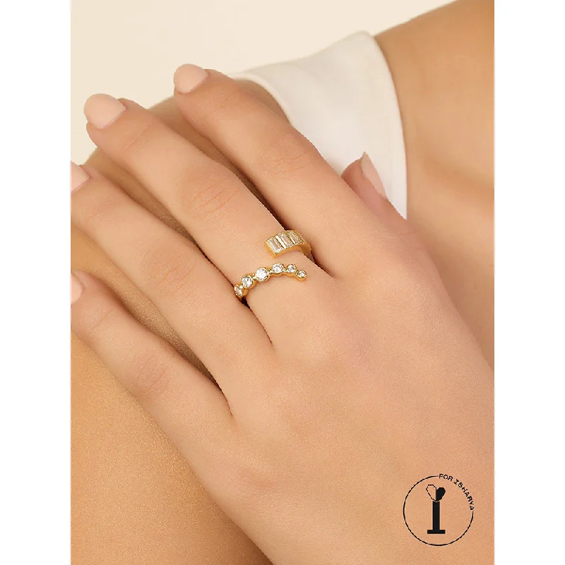 Women’s sterling silver rings-Isharya Abstract Stackable Ring In 18Kt Gold Plated