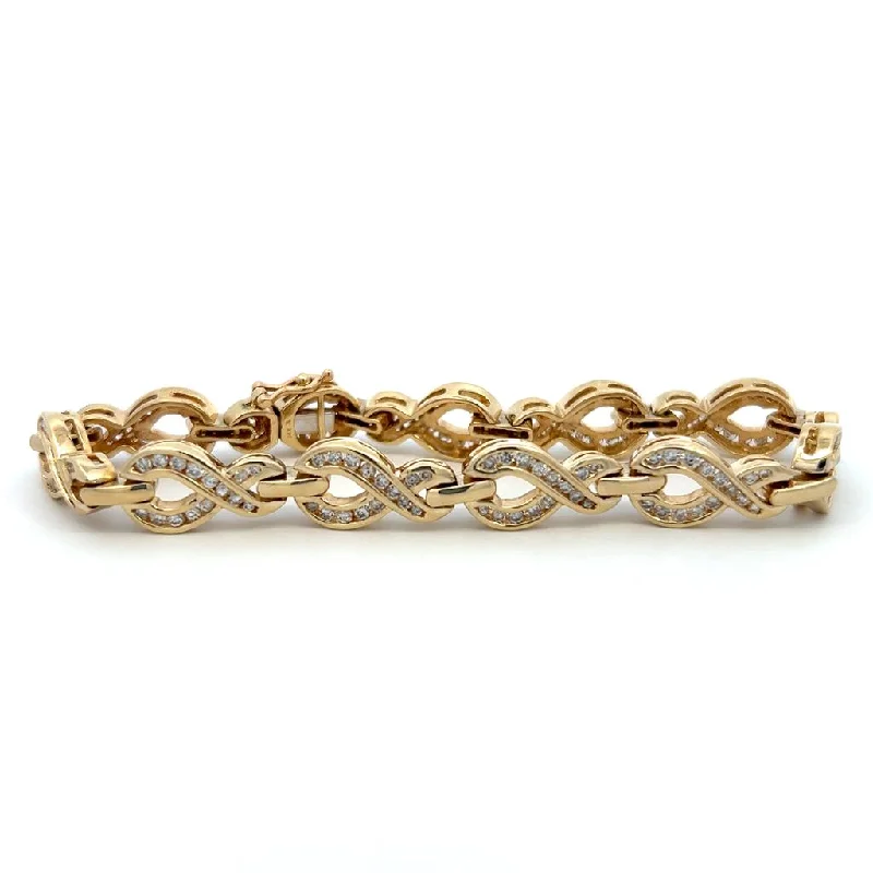 Women’s gemstone bangles-Estate 14K Yellow Gold 3.25ctw Round Diamond Infinity Link Bracelet