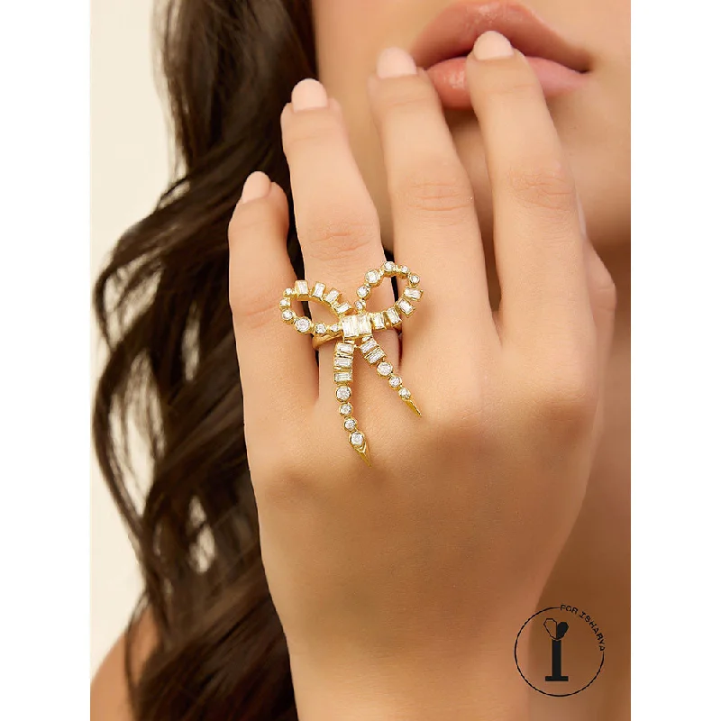 Women’s adjustable rings-Isharya Bow Spikes Ring In 18Kt Gold Plated