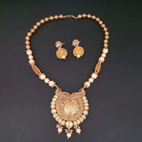 Women’s matching necklace sets-Darshana Jewels AD Stone Pearl Copper Necklace Set - FAP0183A