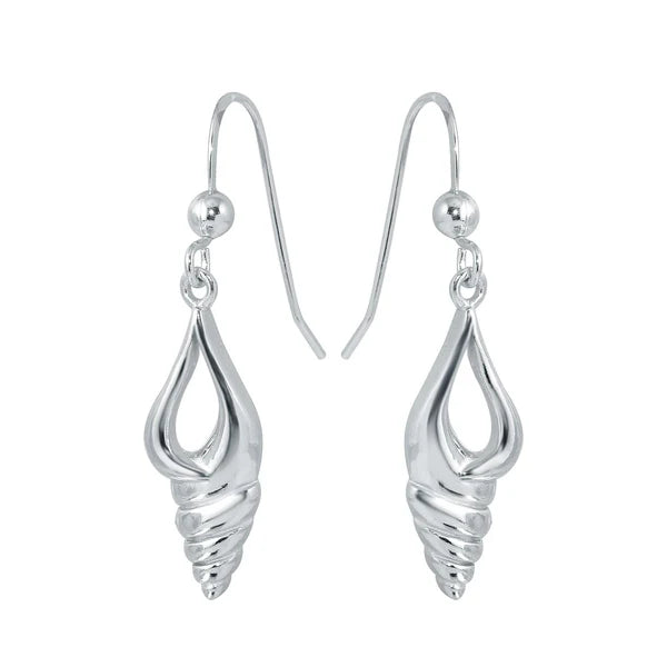 Women’s gold earrings-Rhodium Plated 925 Sterling Silver Dangling Sea Shell Earrings