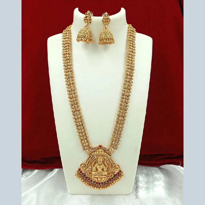 Women’s high-end necklaces-Joyful Jewel Art Matte Gold Plated Pota Stone Temple Long Necklace Set