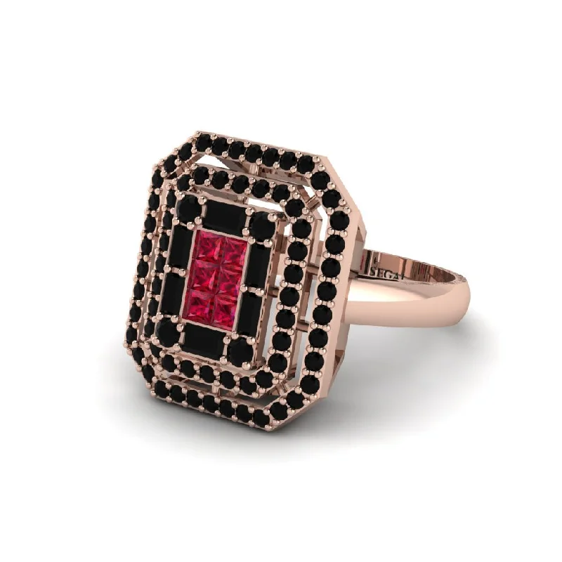 Women’s engagement rings with intricate designs-Ruby Art Deco Halo Princess-Cut Engagement Ring - Cassandra No. 41