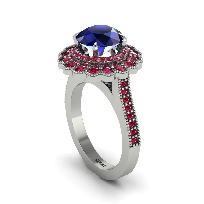 Women’s engagement rings with double halo-Ruby Double Halo Cathedral Engagement Ring - Deirdre No. 60