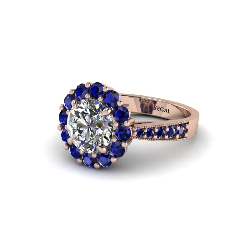 Women’s engagement rings with a band-Sapphire Round Halo Engagement Ring - Unity No. 62