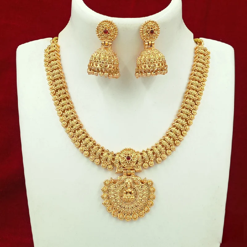 Women’s cocktail necklaces-Joyful Jewel Art Matte Gold Plated Pota Stone Temple Necklace Set