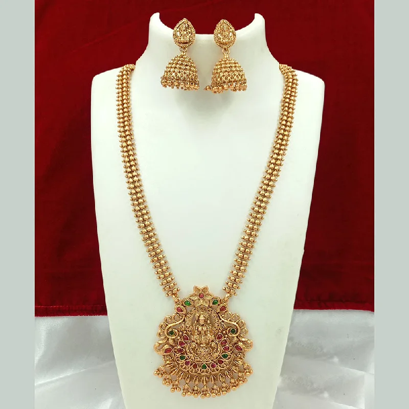 Women’s bridal necklaces-Joyful Jewel Art Matte Gold Plated Kundan Stone Temple Necklace Set