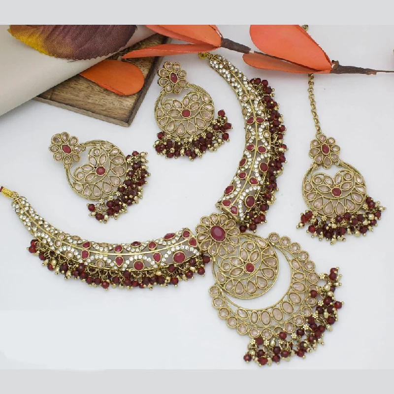 Women’s engagement necklaces-Manisha Jewellery Gold Plated Crystal Stone And Beads Pearls Necklace Set