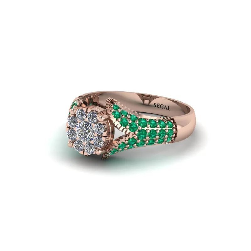 Women’s engagement rings with thick band-Emerald Floral Cluster Engagement Ring  - Penelope No. 17