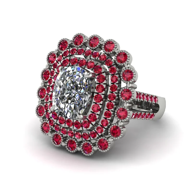 Women’s vintage engagement rings-Ruby Multi Halo Oval Engagement Ring - Caitlin No. 48