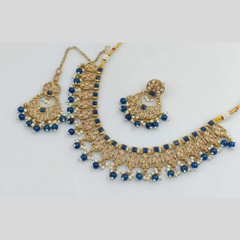 Women’s stylish necklaces-Rani Sati Jewels Gold Plated Crystal Stone And Pearls Necklace Set