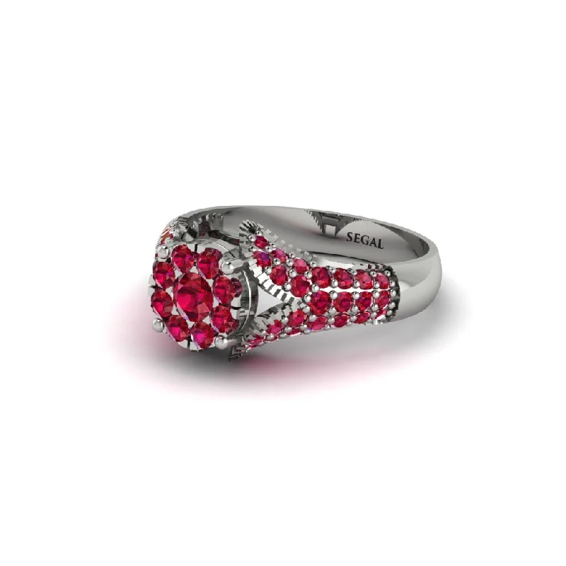 Women’s engagement rings with twisted band design-Ruby Floral Cluster Engagement Ring  - Penelope No. 57