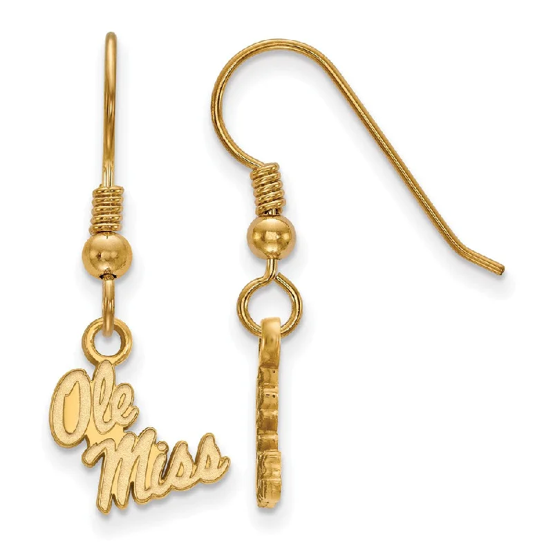 Women’s drop diamond earrings-14k Gold Plated Silver University of Mississippi Dangle Earrings