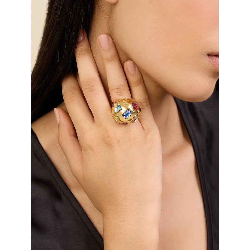 Women’s amethyst rings-Isharya Crystal Statement in 18Kt Gold Plated Ring