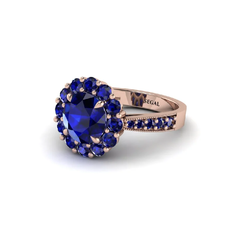 Women’s engagement rings with gold band-Sapphire Round Halo Engagement Ring - Unity No. 74