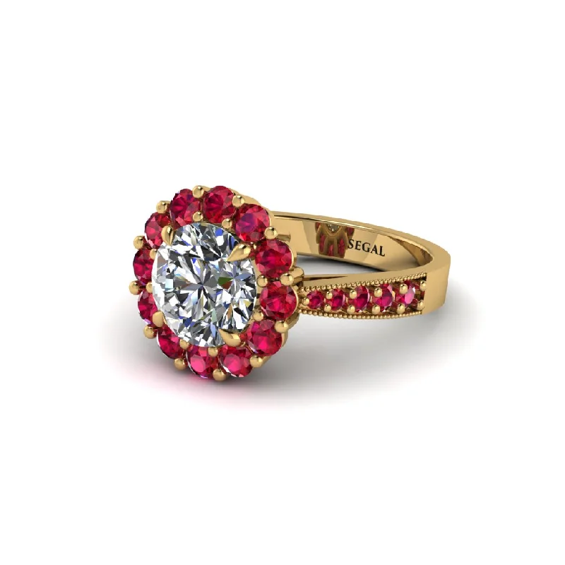 Women’s engagement rings with floral halo-Ruby Round Halo Engagement Ring - Unity No. 46