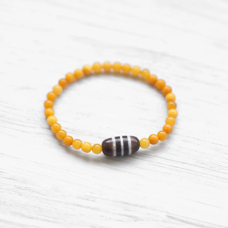 Women’s anniversary bracelets-Baltic Amber Striped Dzi Bracelet