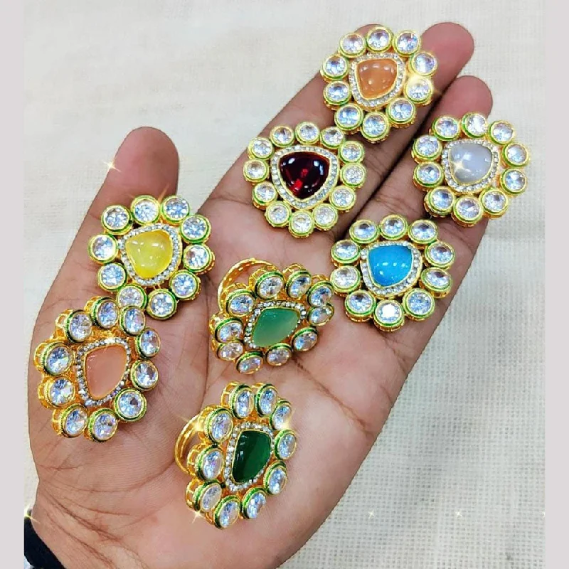 Women’s fashion rings-Manisha Jewellery Gold Plated Kundan Stone Adjustable Ring