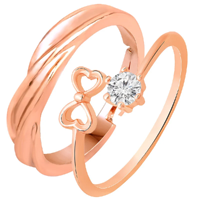 Women’s diamond promise rings-Mahi Rose Gold Plated Valentine Gifts Floral Heart Adjustable Couple Ring with Cubic Zirconia (FRCO1103179Z)