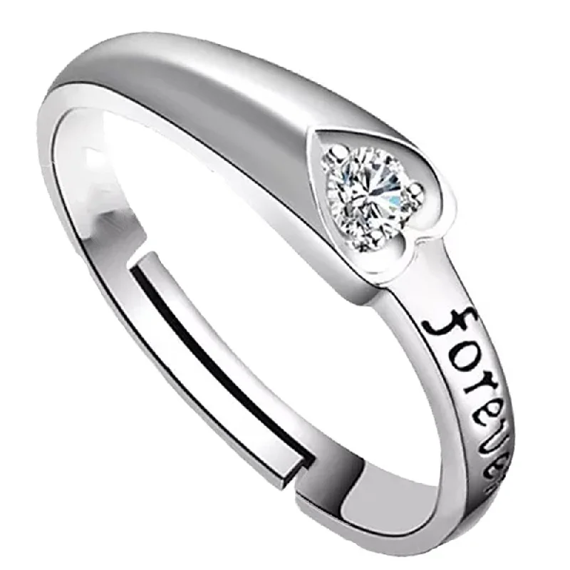 Women’s wedding rings with pearls-Mahi Rhodium Plated Forever Love Finger Ring With Solitaire Crystal