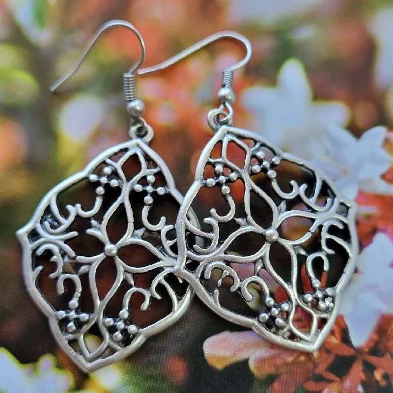 Women’s drop diamond earrings-Boho Silver Floral Earrings - "Amie" Handcrafted Statement Jewellery