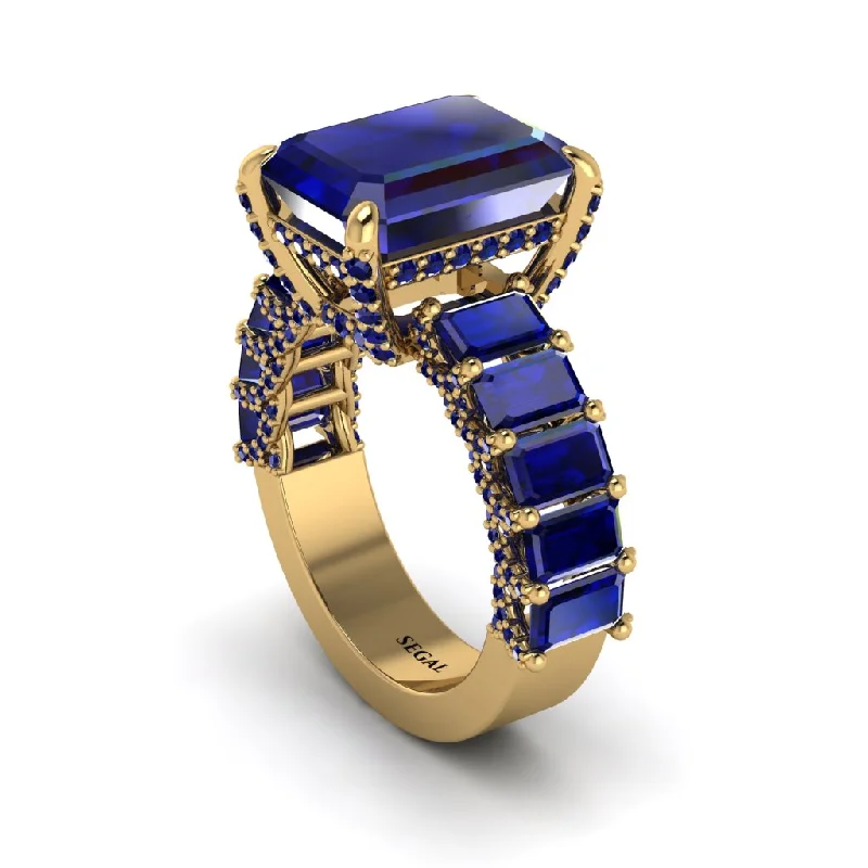 Women’s halo engagement rings-Luxury Emerald Cut Sapphire Engagement Ring - Nadia No. 73