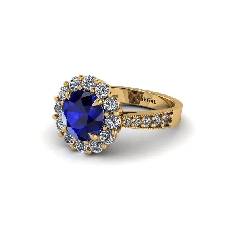 Women’s engagement rings with side sapphires-Diamond Round Halo Engagement Ring - Unity No. 13