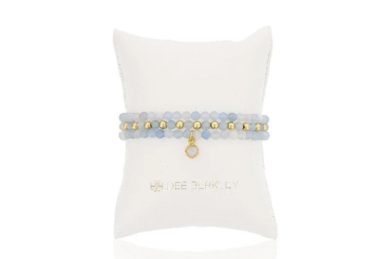 Women’s anniversary bracelets-Aquamarine & Gold Filled Bead Stretch Bracelet Set by Dee Berkley