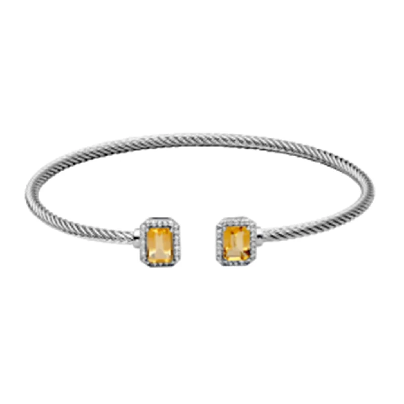 Women’s luxury bracelets-Sterling Silver Emerald Cut Citrine & White Topaz Cuff Bracelet by Samuel B.