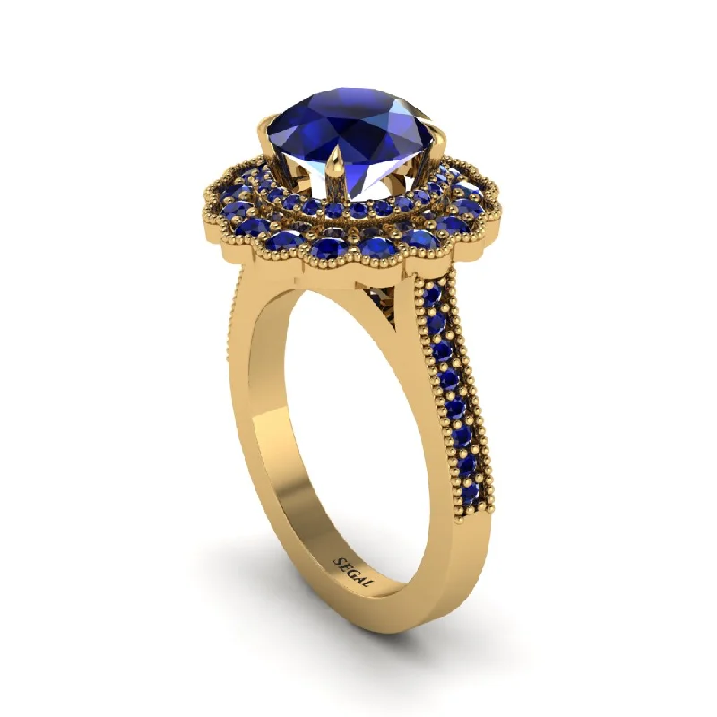 Women’s engagement rings with sapphires-Sapphire Double Halo Cathedral Engagement Ring - Deirdre No. 73