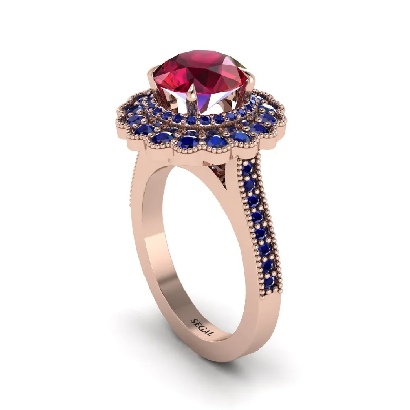 Women’s luxury engagement rings-Sapphire Double Halo Cathedral Engagement Ring - Deirdre No. 71