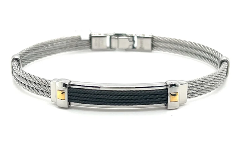 Women’s handmade bangles-Stainless Steel IP Black and 18K Gold Men's Cable Bracelet