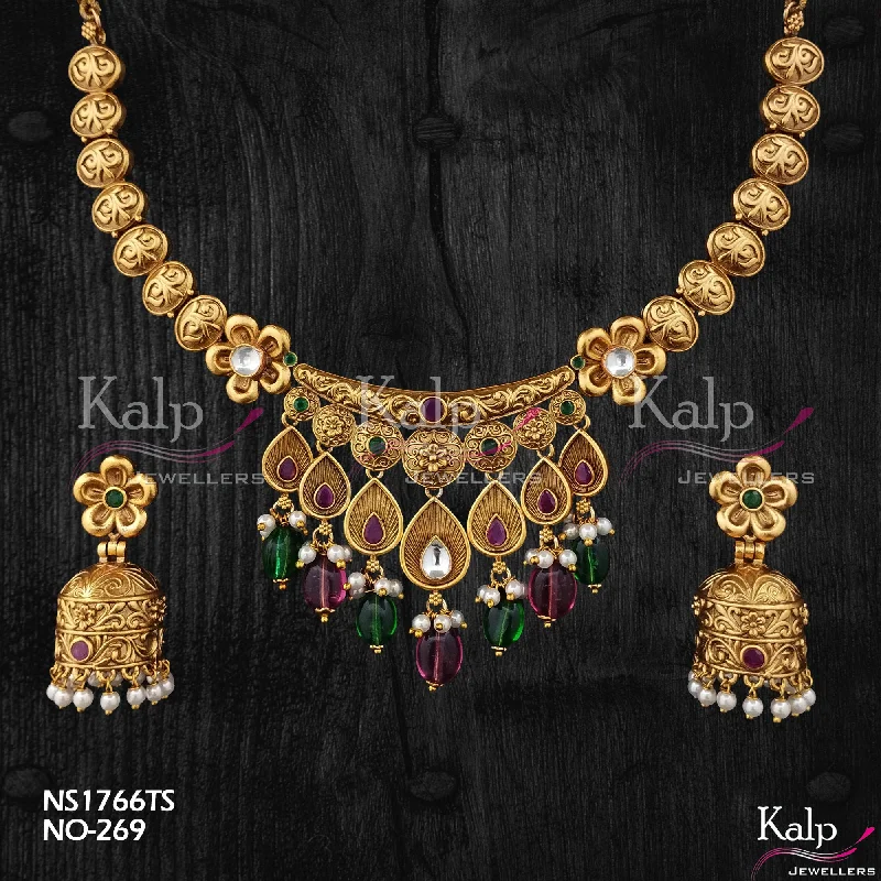 Women’s diamond pendant necklaces-Kalp Jewellers Copper Gold Plated Necklace Set