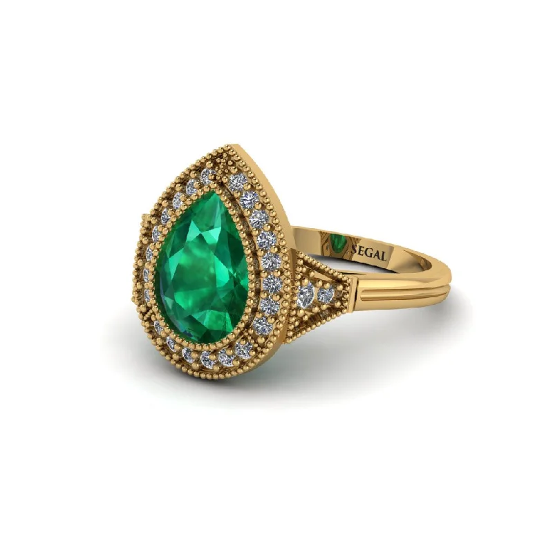 Women’s engagement rings with twisted band-Pear Cut Emerald Milgrain Halo Engagement Ring - Daleyza No. 4