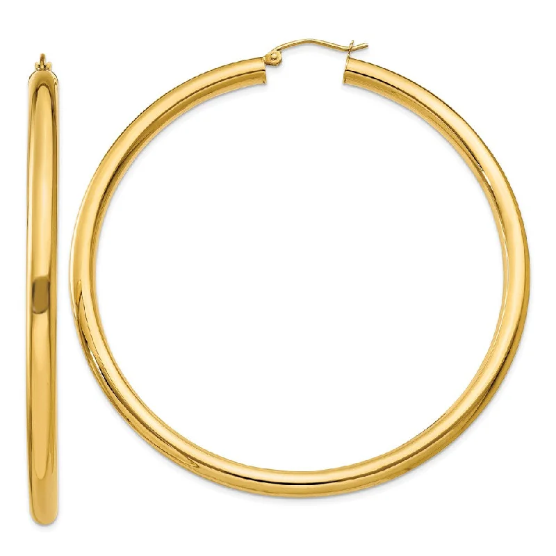 Women’s star earrings-4mm, 14k Yellow Gold Classic Round Hoop Earrings, 65mm (2 1/2 Inch)