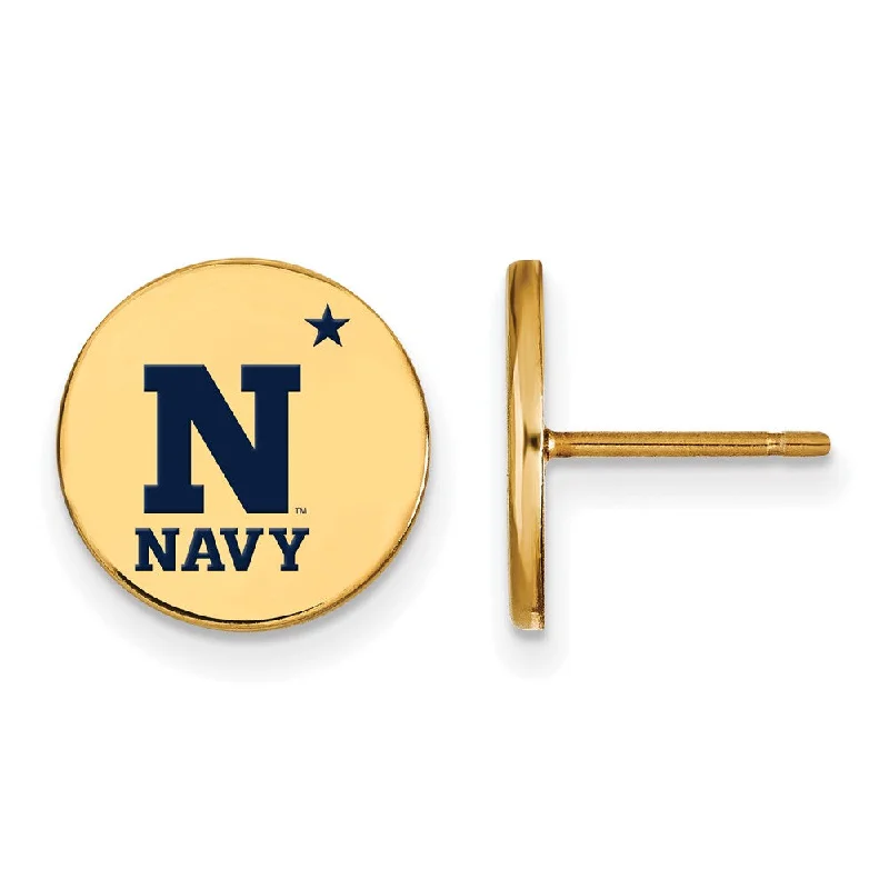 Women’s oversized earrings-14k Gold Plated Silver U.S. Naval Academy Small Enamel Disc Earrings