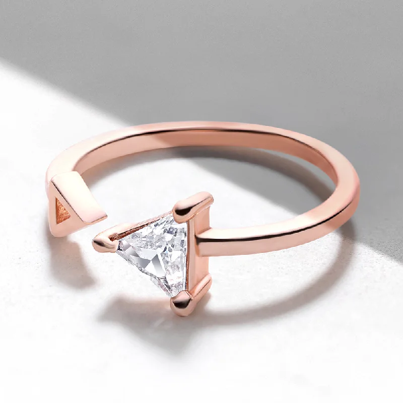 Women’s birthstone rings-Mahi Rose Gold Plated Triangular Shaped Adjustable Unisex Finger Ring with Cubic Zirconia (FR1103169ZWhi)