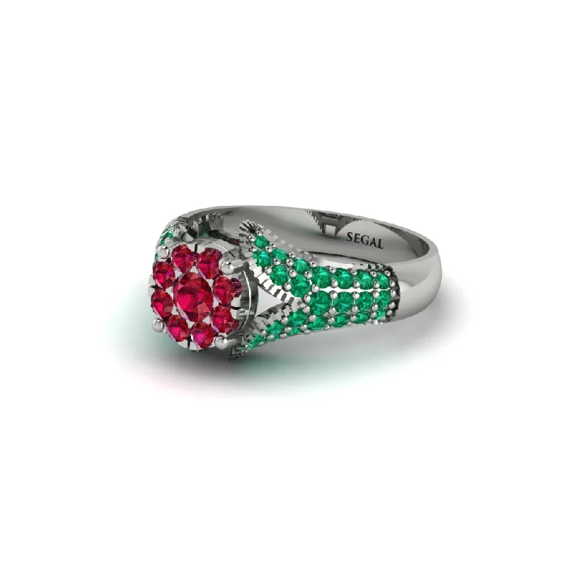 Women’s engagement rings with gold band-Emerald Floral Cluster Engagement Ring  - Penelope No. 27