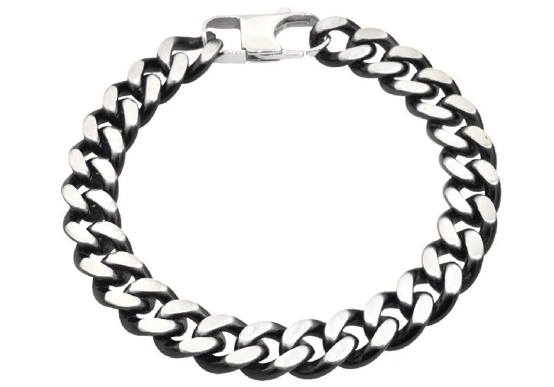 Women’s holiday bracelets-Mens Two-Toned Matt Black Stainless Steel Curb Link Bracelet