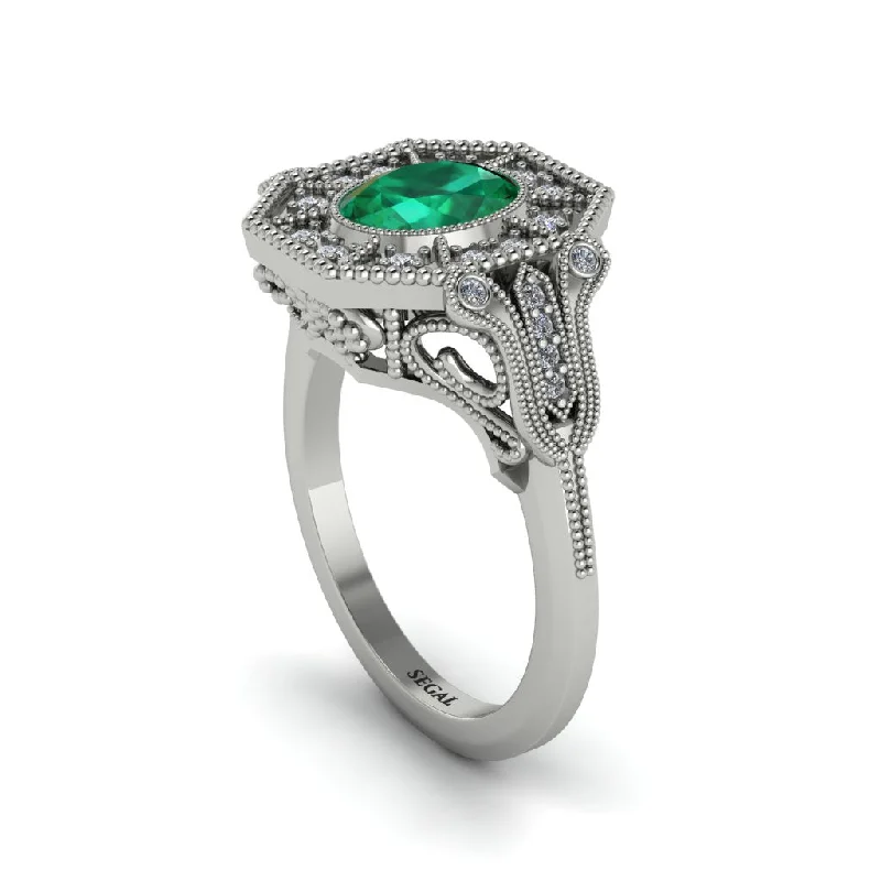 Women’s engagement rings with unique bands-Emerald Oval Cut Art Deco Engagement Ring - Tabitha No. 6