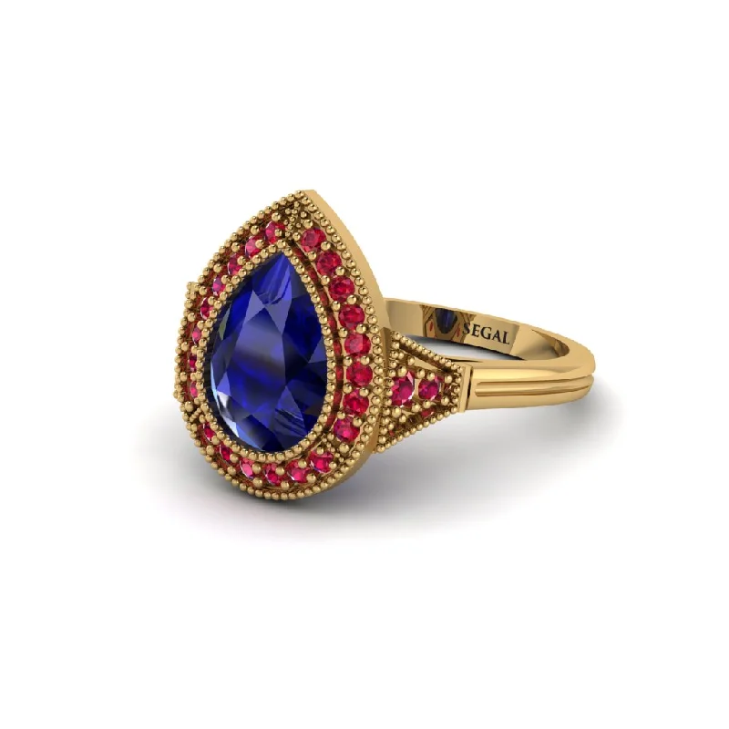 Women’s engagement rings with unique bands-Pear Cut Sapphire Milgrain Halo Engagement Ring - Daleyza No. 58