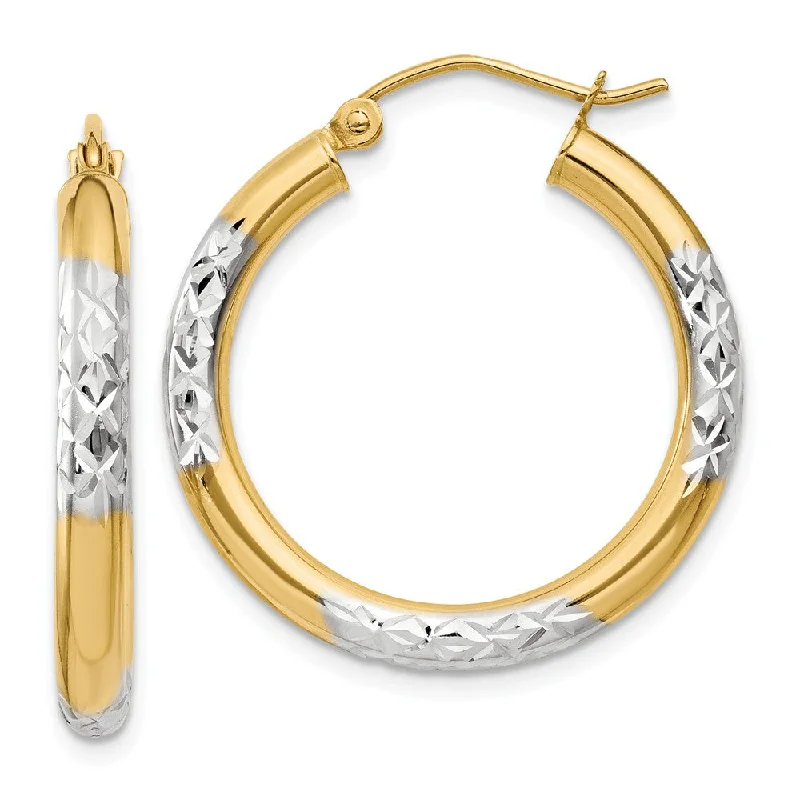 Women’s gold hoop earrings-3mm, 14k Yellow Gold Diamond Cut Round Hoop Earrings, 25mm (1 Inch)