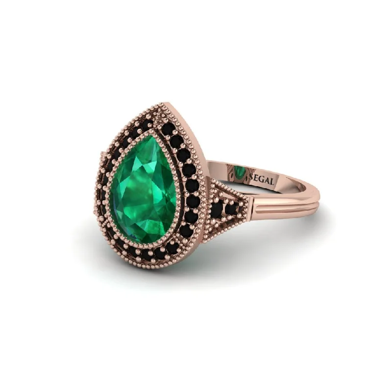 Women’s affordable engagement rings-Pear Cut Emerald Milgrain Halo Engagement Ring - Daleyza No. 35