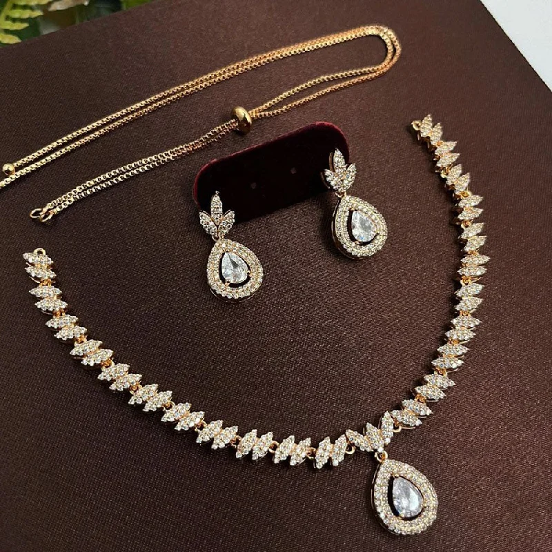 Women’s wedding day necklaces-Aamrapali Gold Plated AD Stone Necklace Set