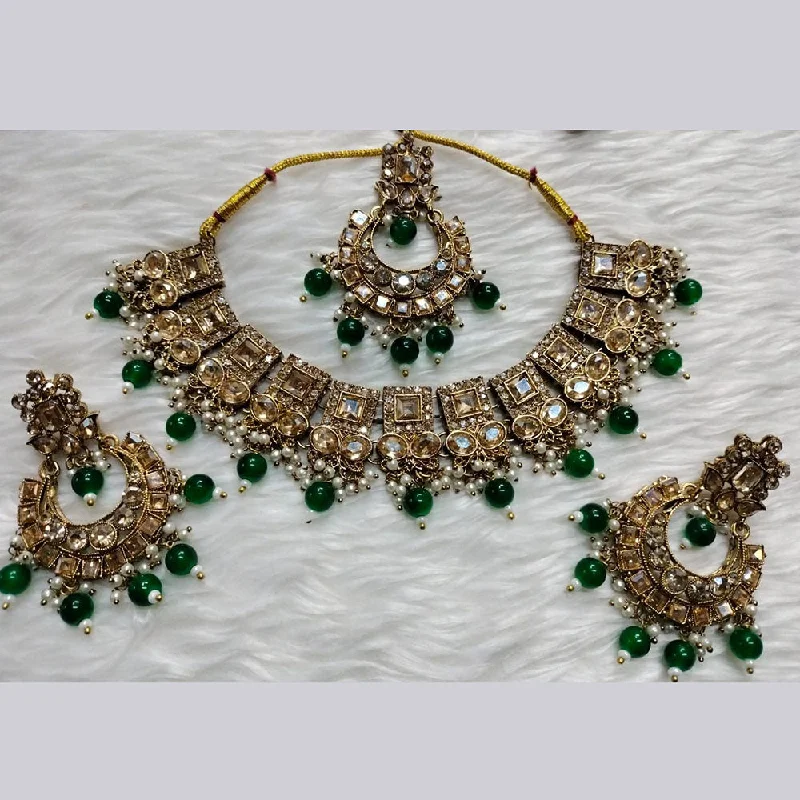 Women’s wedding day necklaces-Kumavat Jewels Gold Plated Crystal Stone And Beads Choker Necklace Set