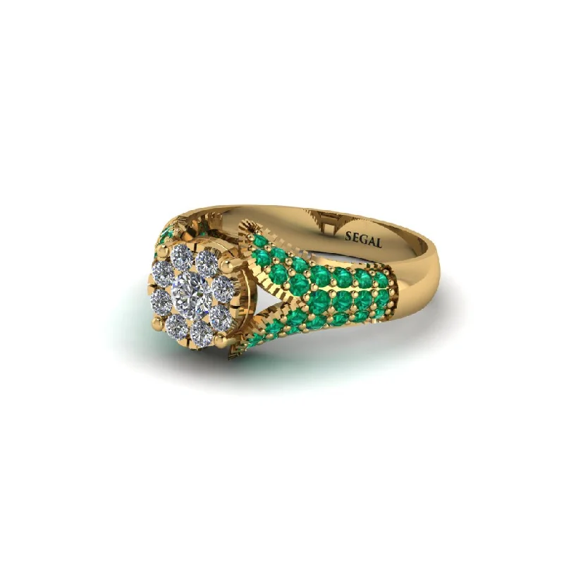 Women’s engagement rings with diamond border-Emerald Floral Cluster Engagement Ring  - Penelope No. 16