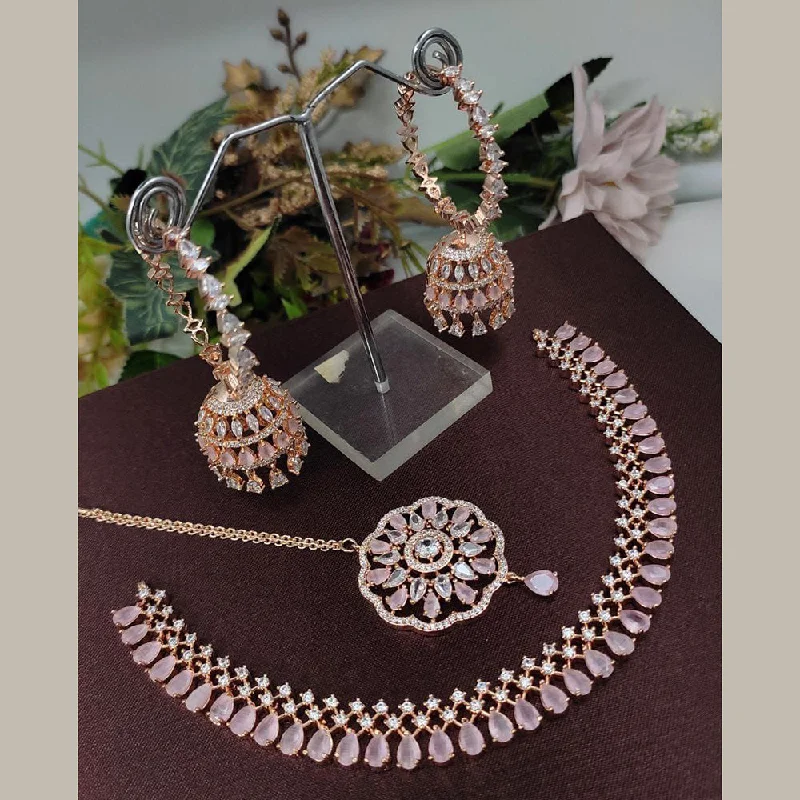 Women’s collar necklaces-Aamrapali Rose Gold Plated American Diamond Necklace Set