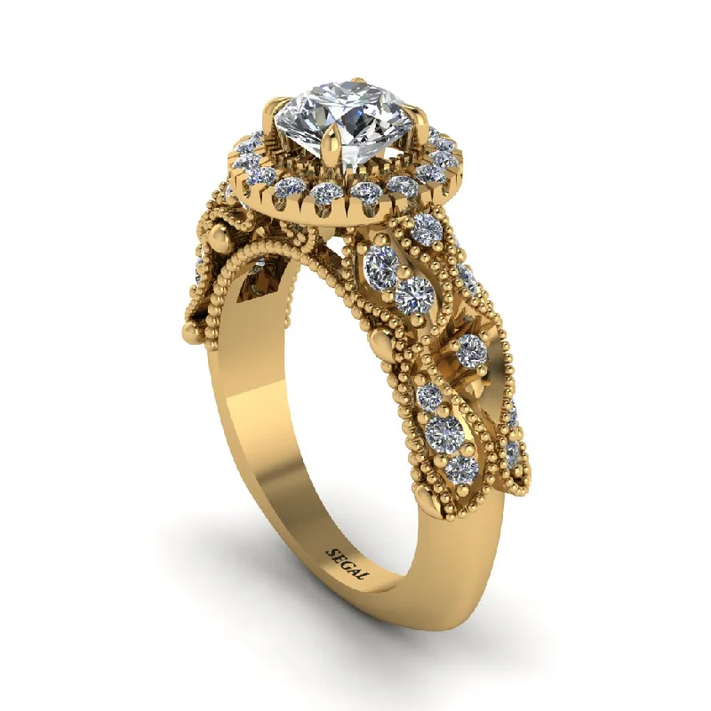 Women’s three-stone engagement rings-Exclusive Halo Diamond Milgrain Engagement Ring - Kendra No. 1