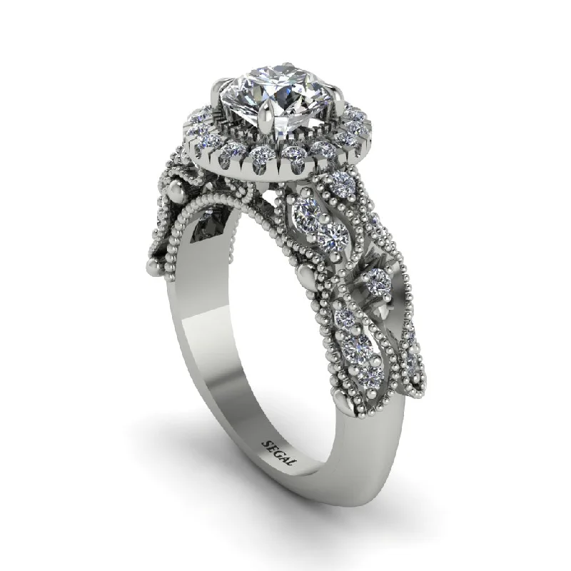 Women’s engagement rings with side stones-Exclusive Halo Diamond Milgrain Engagement Ring - Kendra No. 3